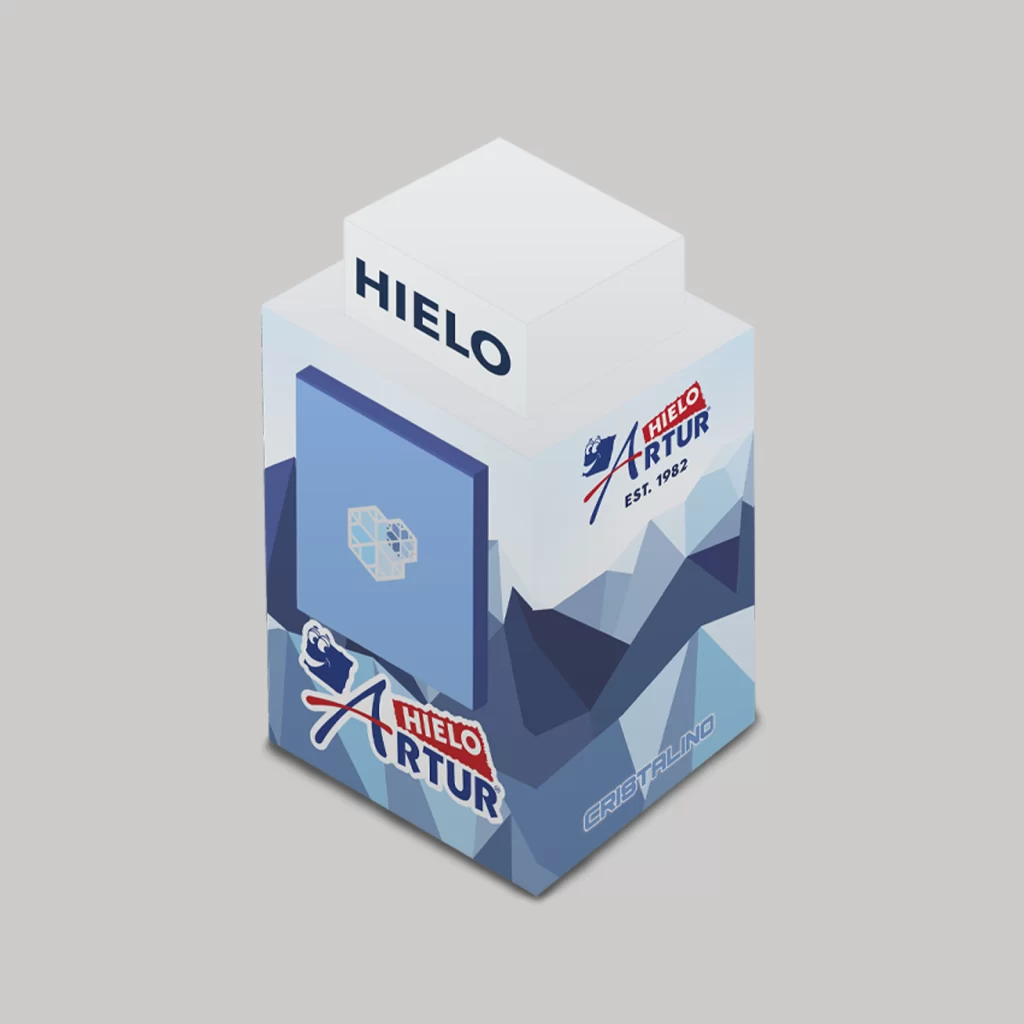 Maqueta 3D de diseño de ploteo para heladera de hielos para la marca Artur Hielos