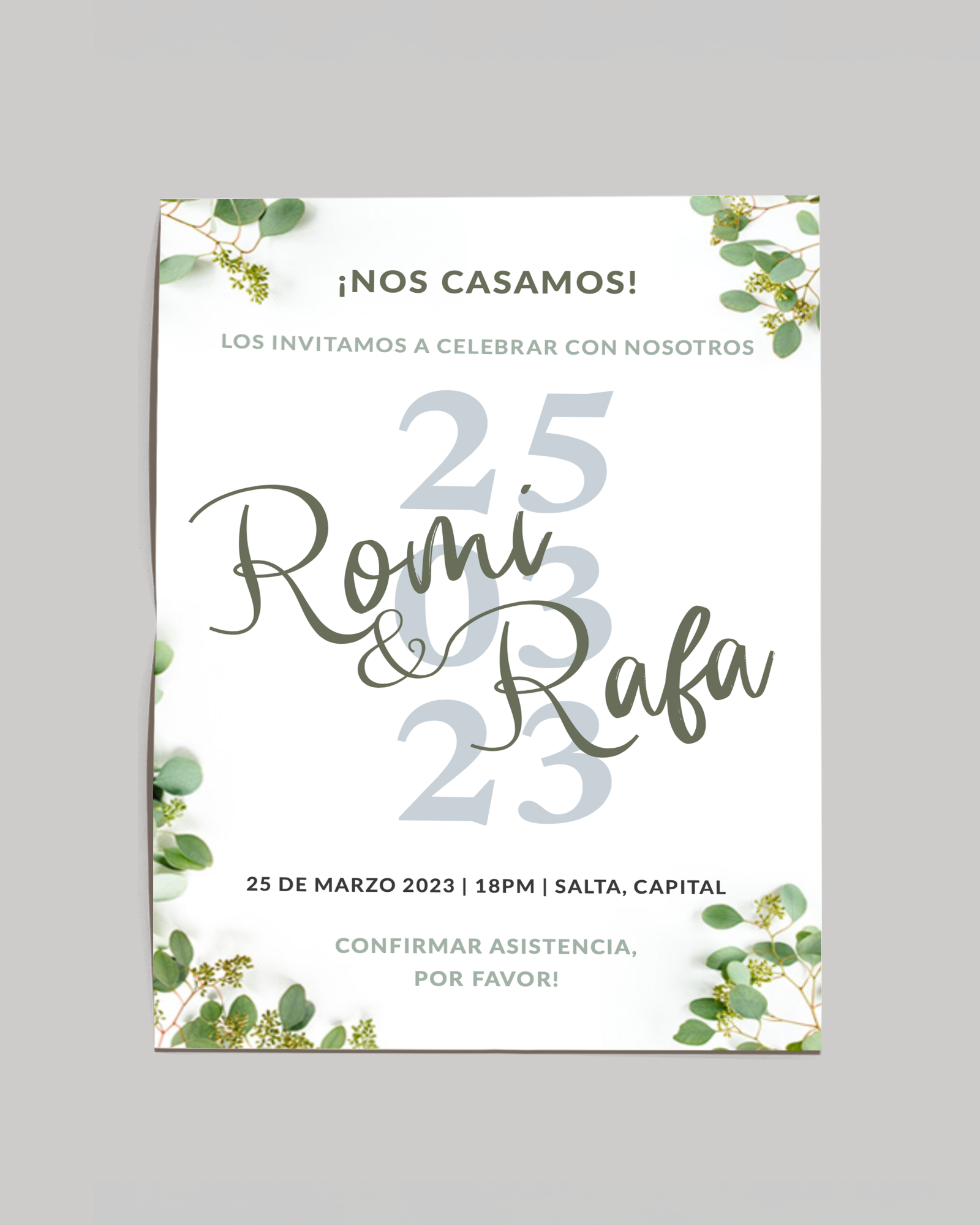 Mockup Invitación para la boda de Romi + Rafa