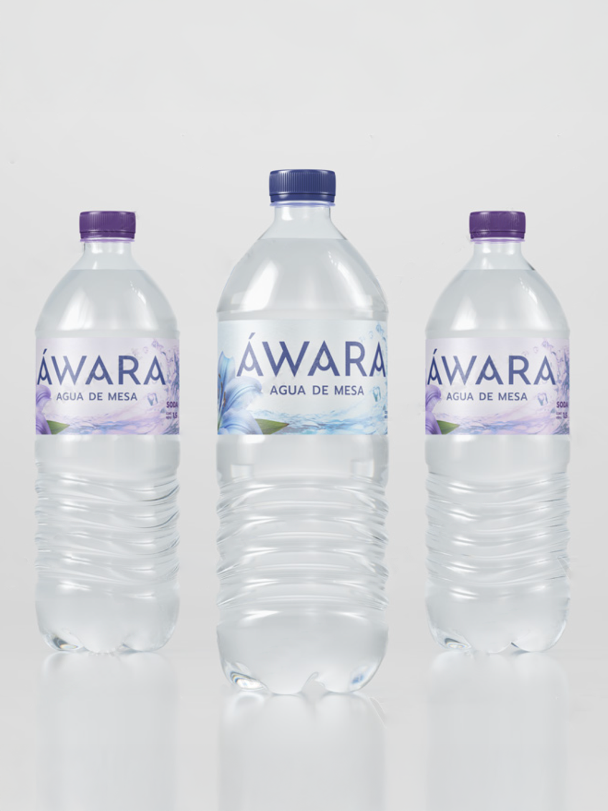 Mockup diseño de etiqueta de botellas de agua para Áwara