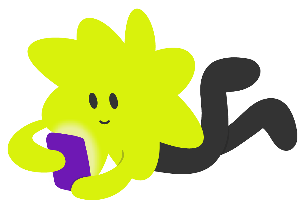 Ilustración personaje de Fika Estudio creativo simulando que está hablando por celular para el hero de la página contacto