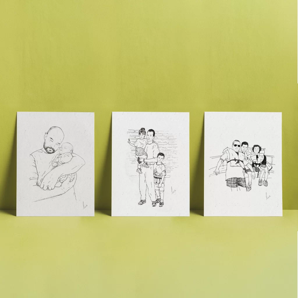 Retratos personalizados hechos a mano y digitalizados para impresión y formato digital.