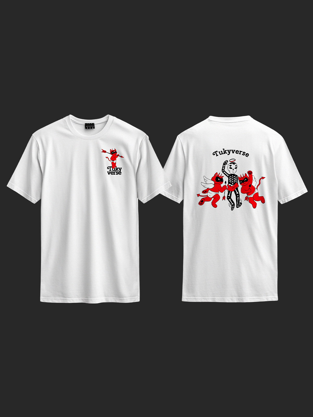 Mockup de remeras con Ilustraciones personalizadas hechas a mano para Tukyverse