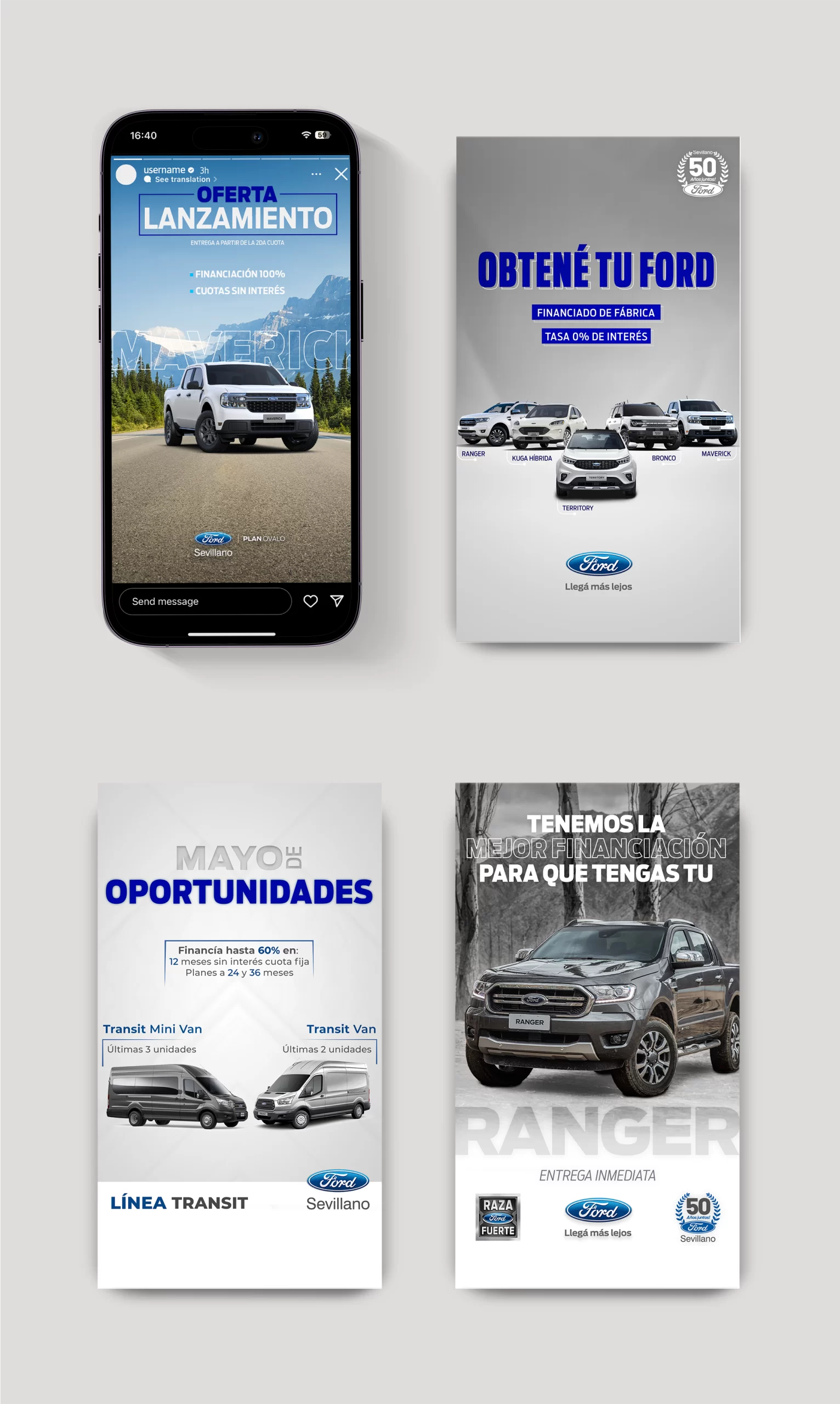 Diseño de instagram stories para la concesionaria Sevillano Ford
