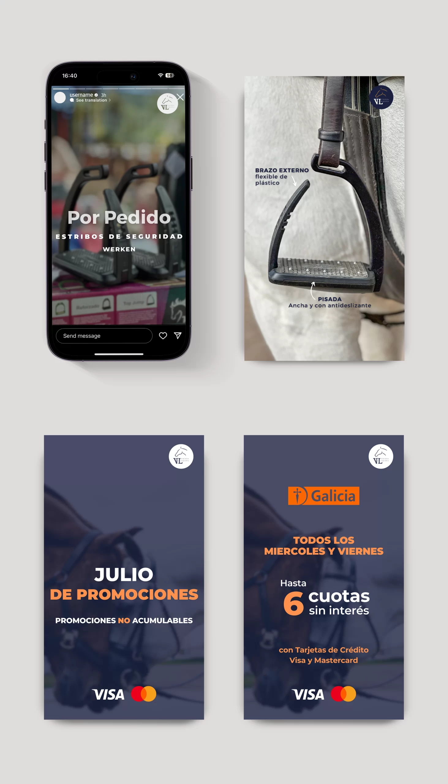 Diseños de stories para V&L Tienda Equina