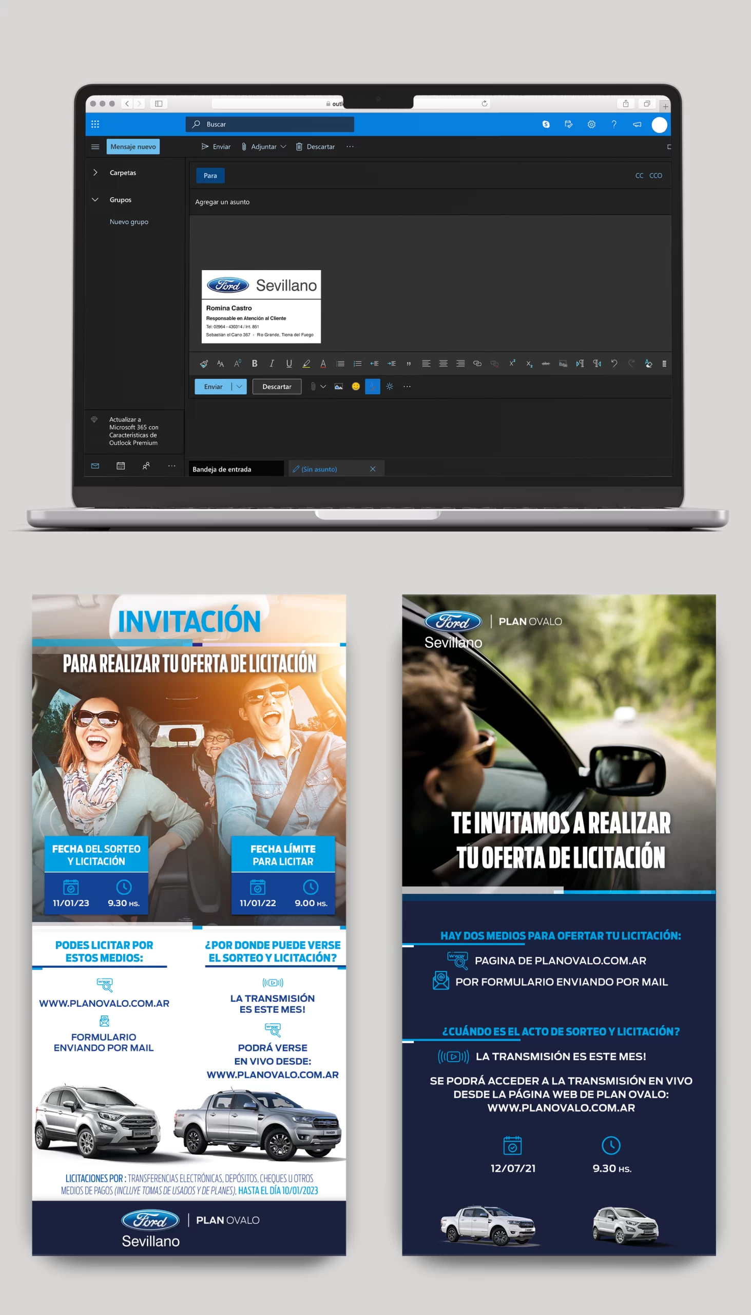 Diseño de firmas para el mail y mailing para la concesionaria Sevillano Ford