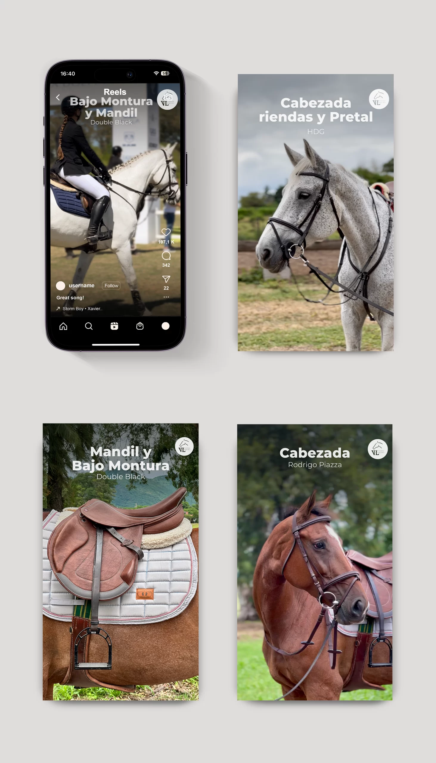 Diseños de portadas para reels de instagram para V&L Tienda Equina