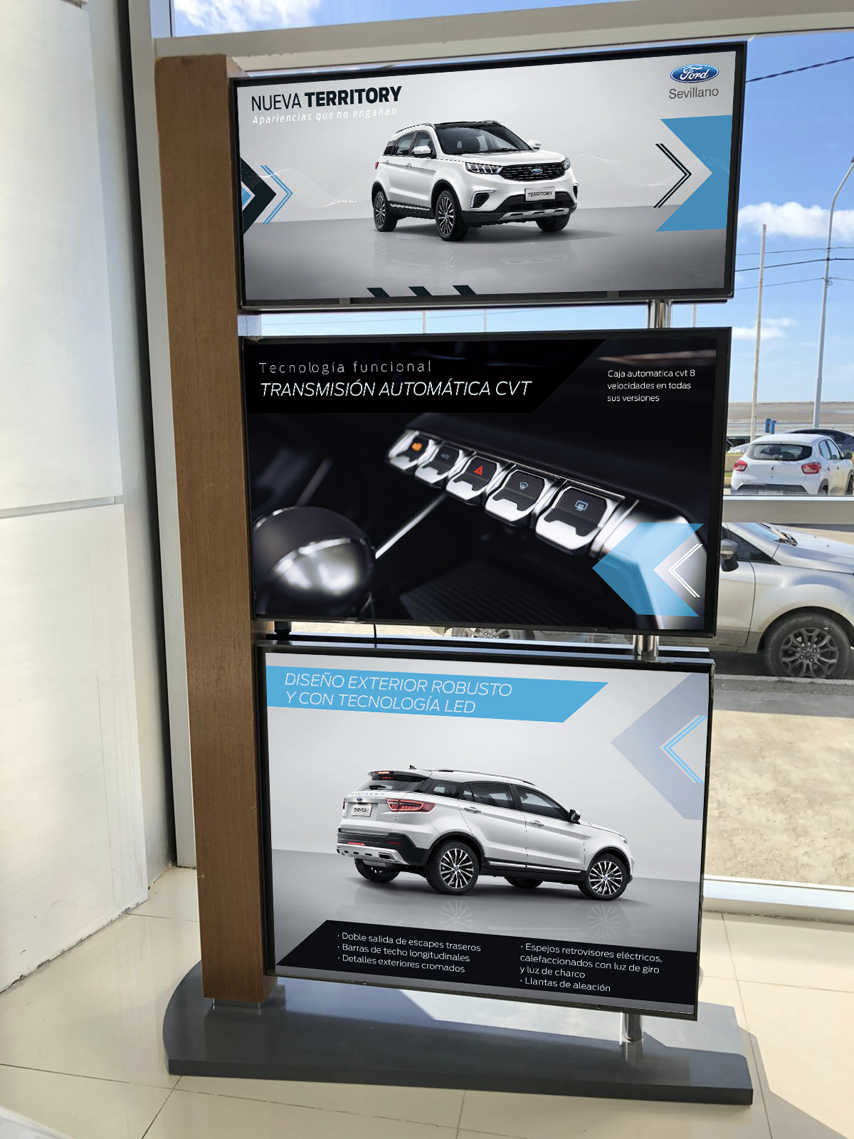 Fotos mockup totem informativo de Ford Territory para Ford Sevillano